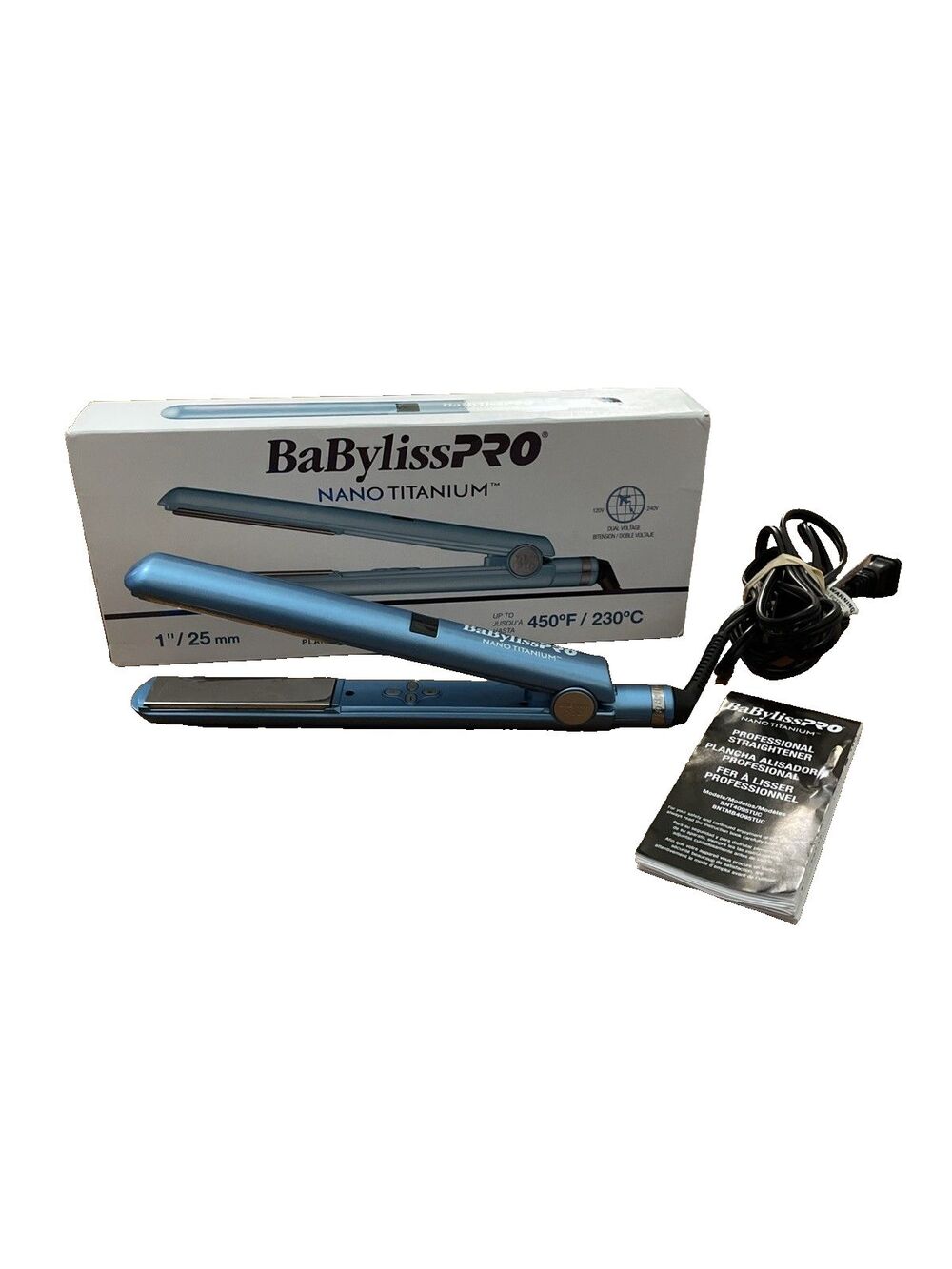 BaBylissPRO Nano Titanium 1” Digital Flat Iron Hair Straightener Blue BNT4095TUC